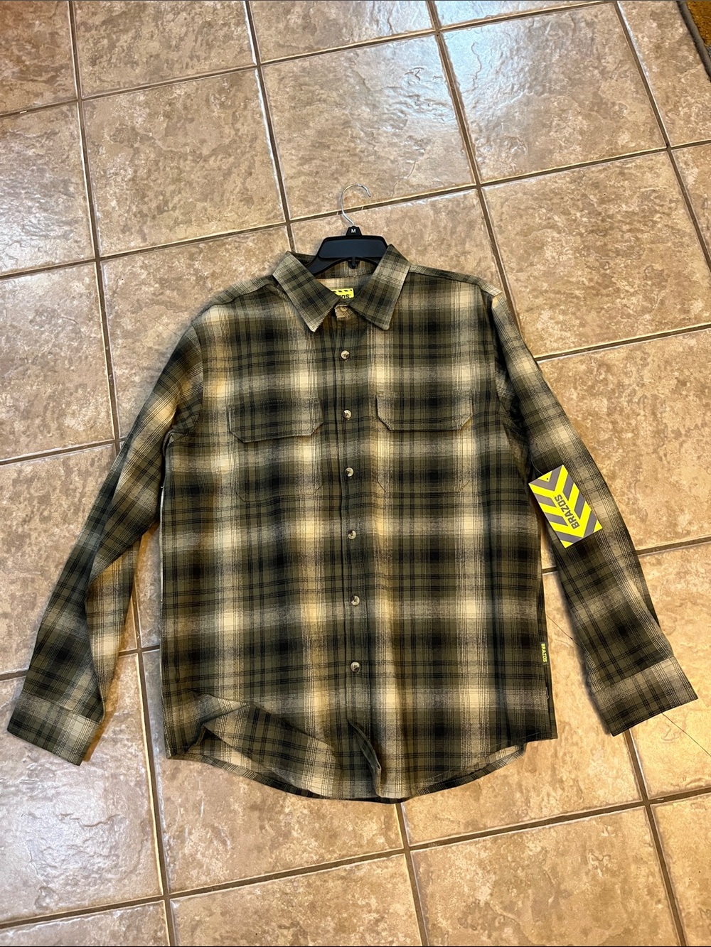 Brazos Men’s Olive & Black Plaid Button-Up Shirt